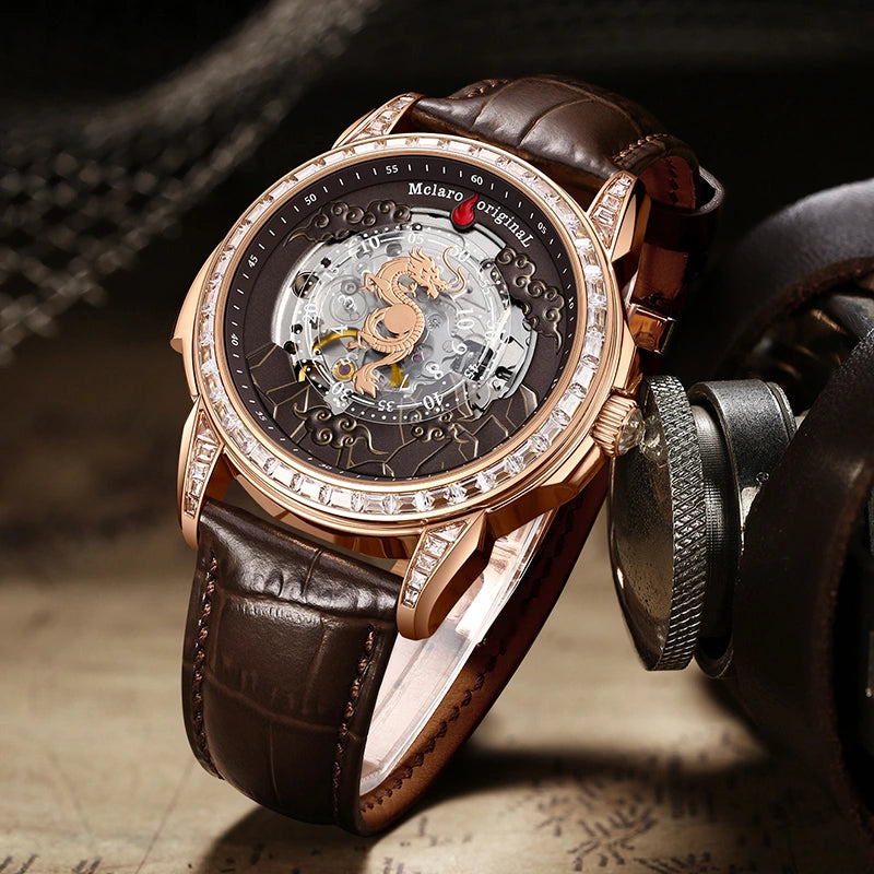 Rose gold watch case with crystal diamond-set bezel and gem-set crown