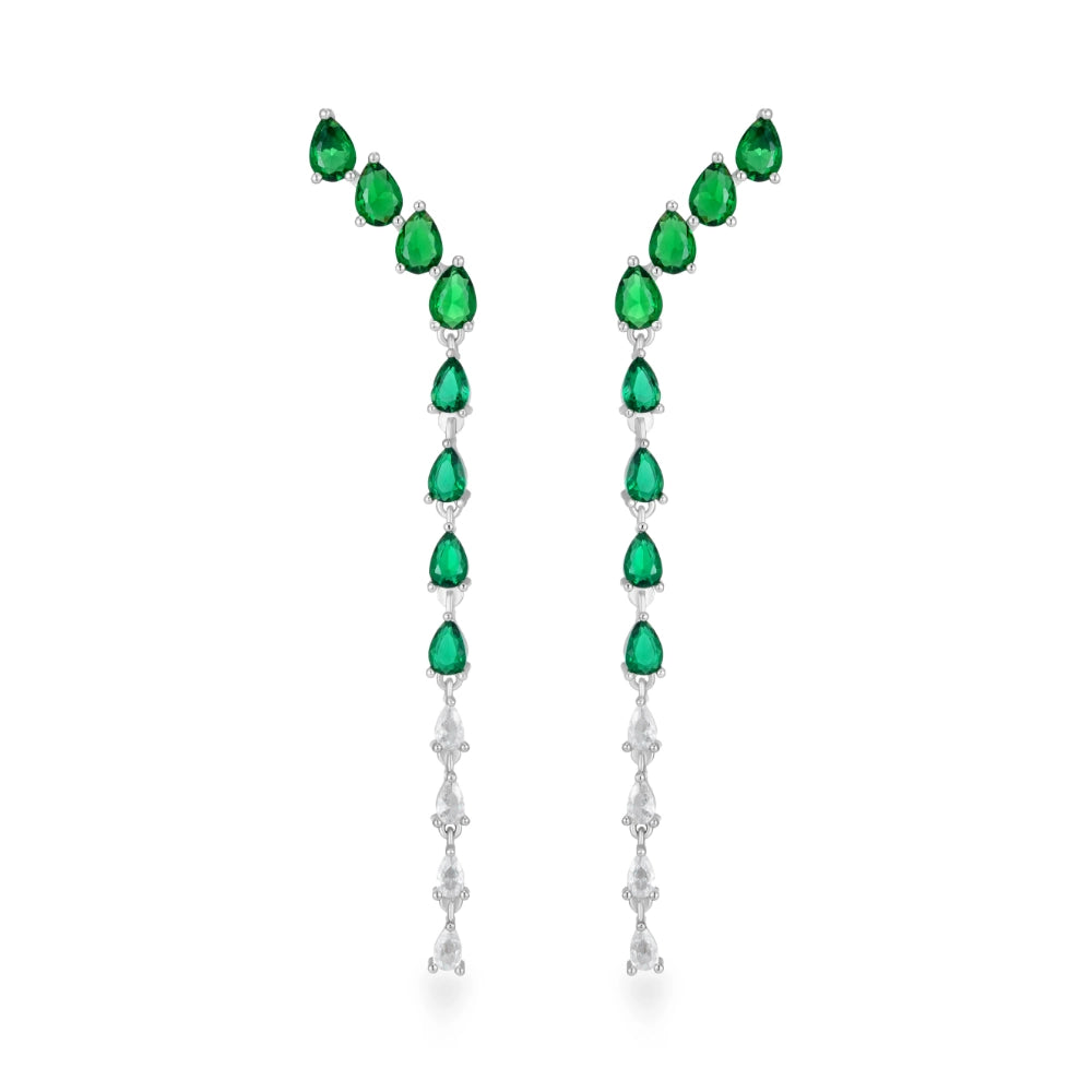 Sapphire blue and emerald green cubic zirconia jewelry set with silver-tone finish. Includes Y-necklace and dangle earrings for weddings and formal wear