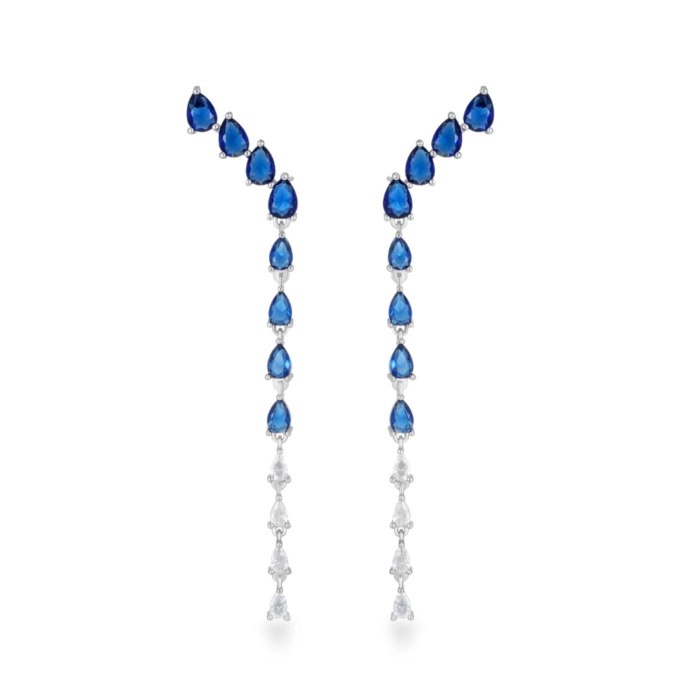 Sapphire blue and emerald green cubic zirconia jewelry set with silver-tone finish. Includes Y-necklace and dangle earrings for weddings and formal wear