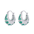 Vintage emerald green cubic zirconia hoop earrings with silver-plated copper. Sparkling dangle earrings for weddings and formal occasions
