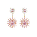 Vintage pink cubic zirconia flower drop earrings with gold-plated copper. Sparkling dangle earrings for weddings and formal occasions


