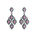 Vintage rose pink and emerald green zircon chandelier earrings with silver-plated copper. Sparkling dangle earrings for weddings and formal occasions